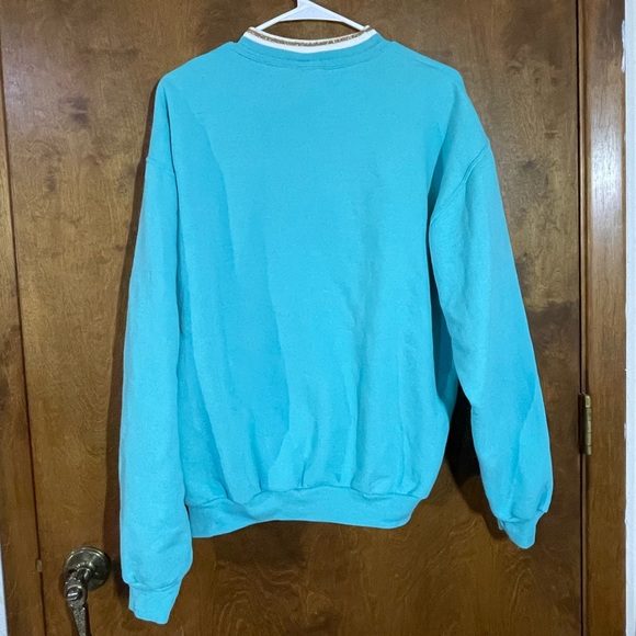 Vintage 90s Morning Sun Teal Double Collar Grandma Sweatshirt Crewneck Poppy Med - Picture 6 of 8